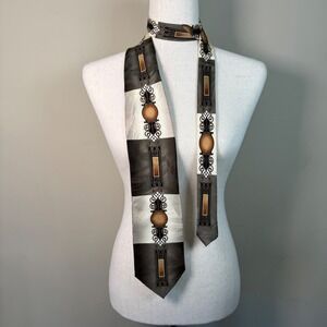 VTG Gasparo 100% Silk Handmade Art Deco Inspired Warm Tones Tie 59" Long